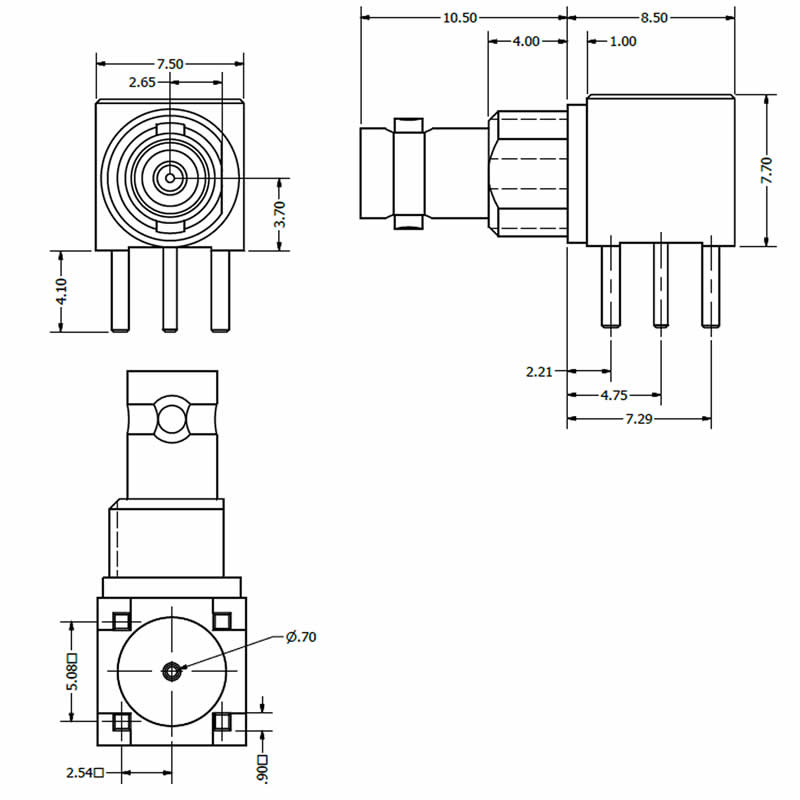 25GHz Right Angle Micro BNC Coax Connector from Cambridge Electronics